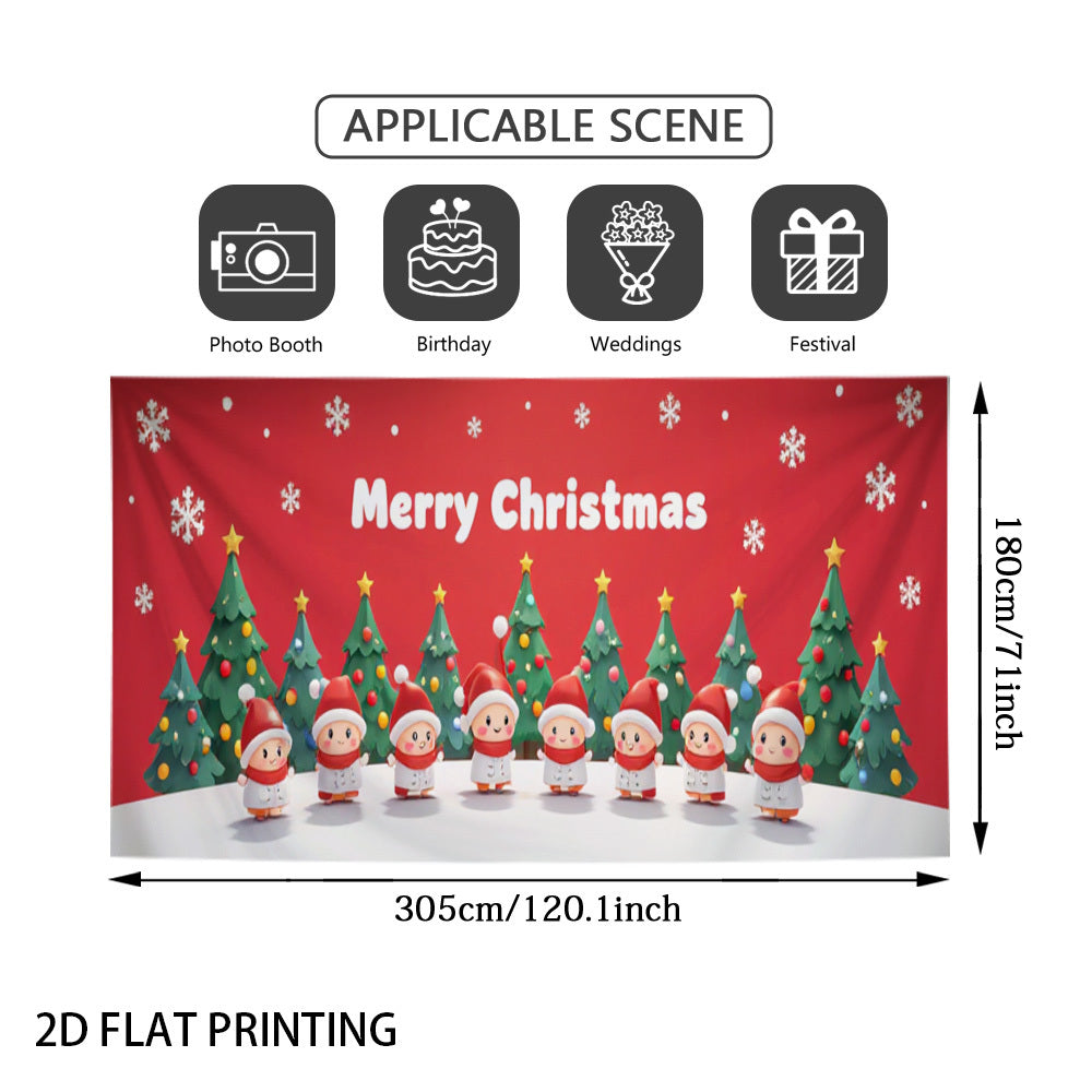 2D Banner de Puerta, 1 Pieza, Banner de Puerta de Elfo Feliz Navidad - Poliéster Duradero, Diseño de Copos de Nieve y Árboles, Ideal para Decoraciones de Vacaciones y Cumpleaños, Decoración de Jardín y Habitación al Aire Libre, Decoraciones de Navidad