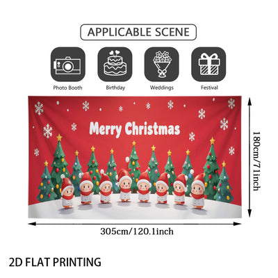2D Banner de Puerta, 1 Pieza, Banner de Puerta de Elfo Feliz Navidad - Poliéster Duradero, Diseño de Copos de Nieve y Árboles, Ideal para Decoraciones de Vacaciones y Cumpleaños, Decoración de Jardín y Habitación al Aire Libre, Decoraciones de Navidad