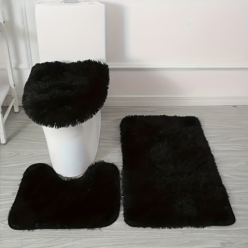 Juego de 3 alfombras de baño de color sólido, suaves, absorbentes y antideslizantes, lavables a máquina, secado rápido, cómodas, ideales para dormitorio, bañera, inodoro, ducha, cocina y áreas interiores