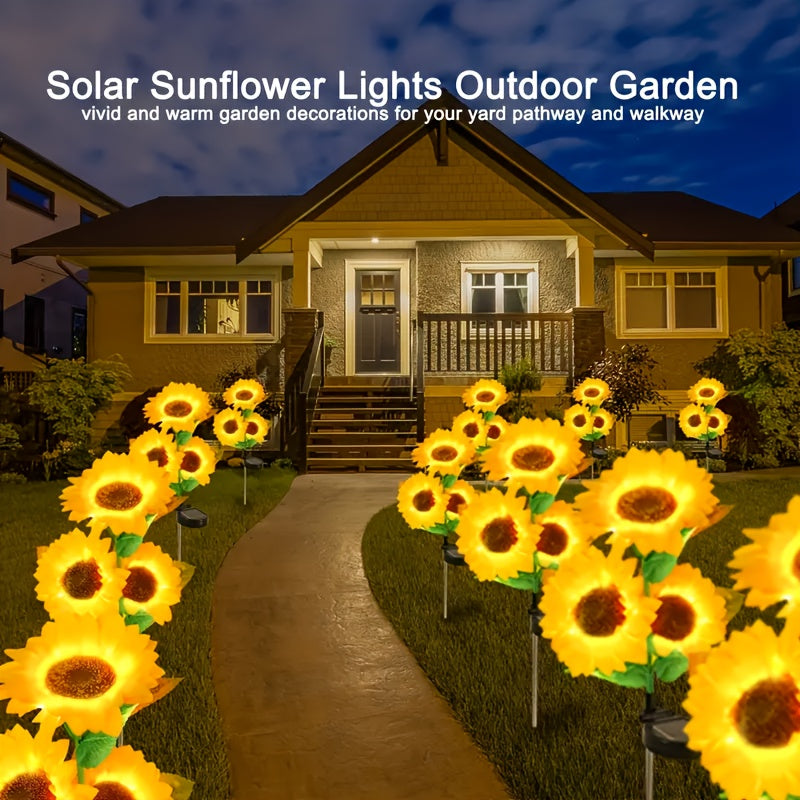 Linterna de césped artificial con girasol solar de 3 cabezas para jardín exterior, decoración con lámpara LED solar para terraza, jardín y patio, ideal para Halloween y Acción de Gracias