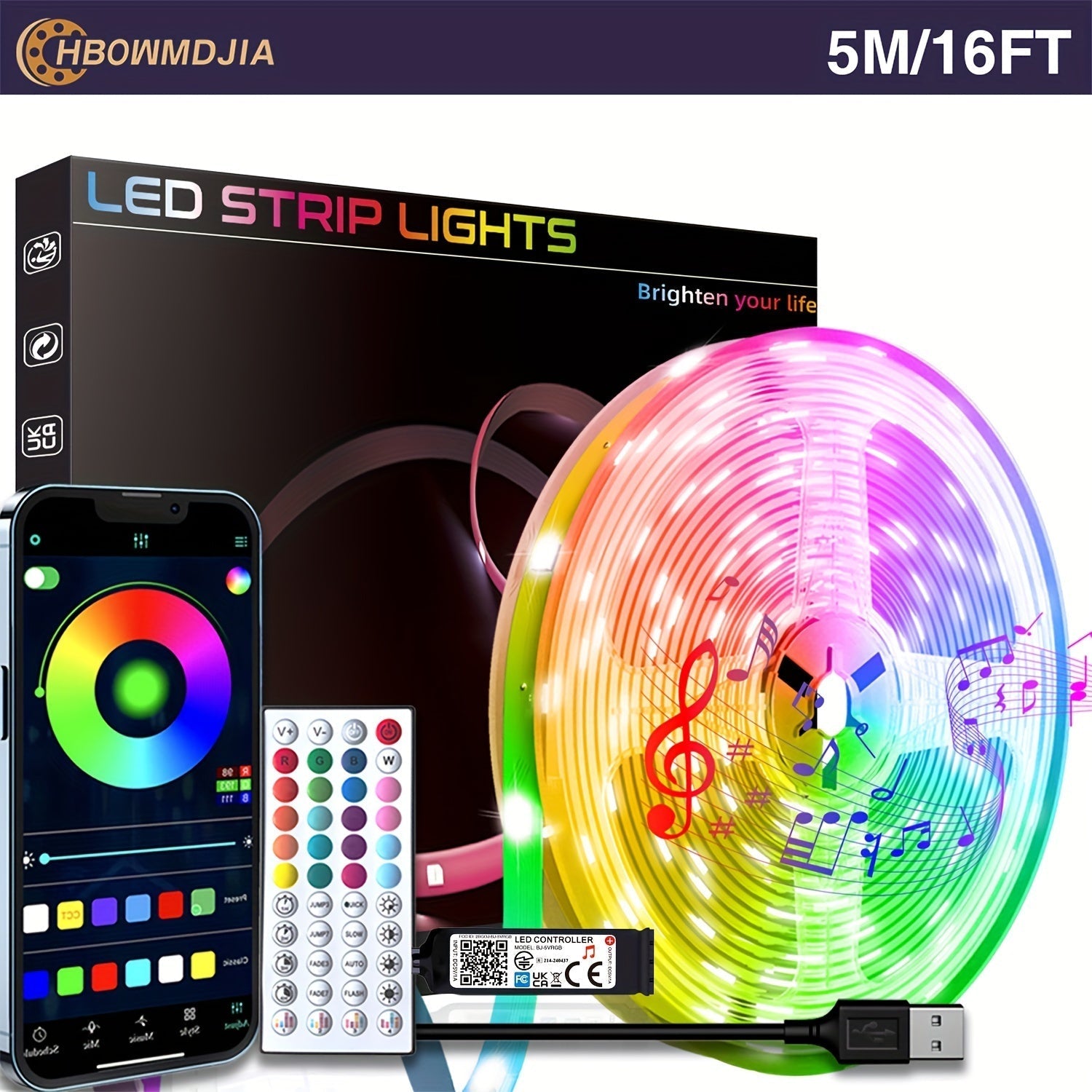 [Luces LED Inteligentes con Control APP] Tira de Luces LED de 16ft-100ft con Control por APP Inteligente - Luces de Tira Cambio de Color con Sincronización Musical, Control Remoto y Temporizador para Decoración de Dormitorio y Fiesta en Casa