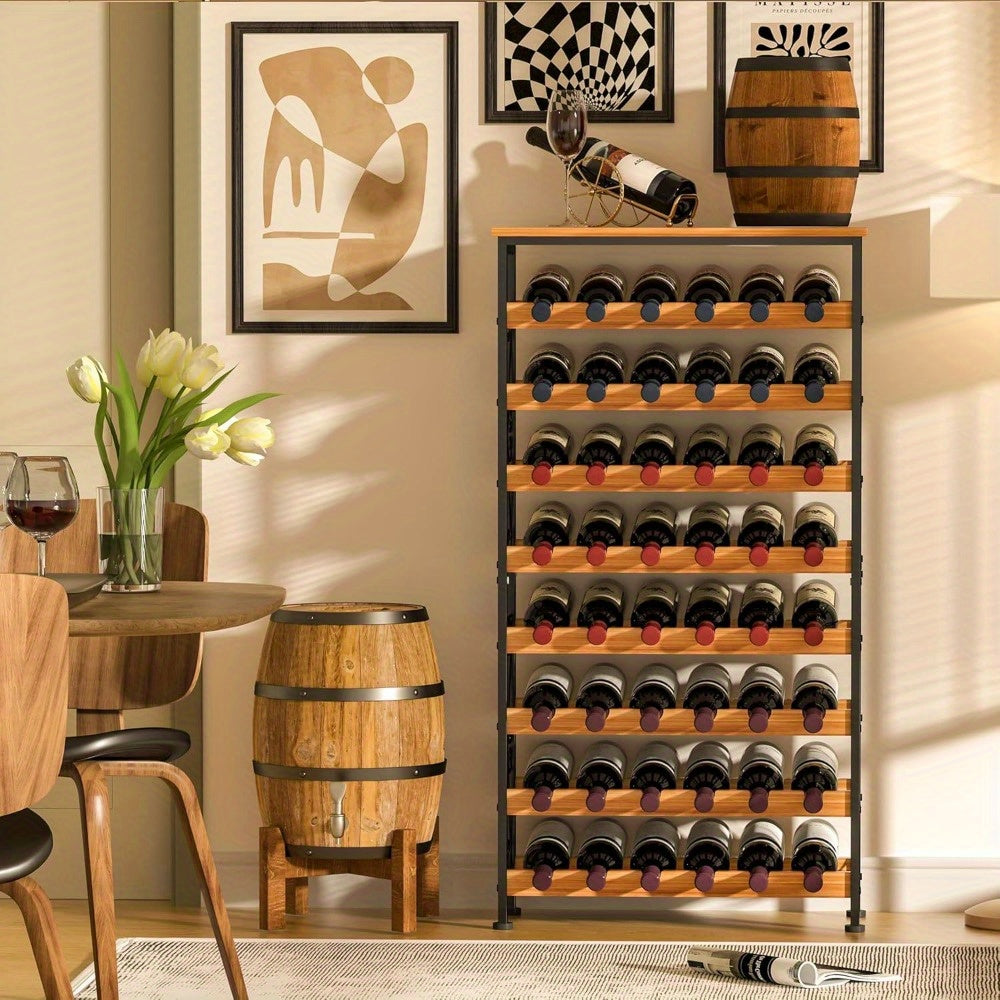 Modelo 2025 Nuevo Estante de Vino Independiente, Soporte para 48 Botellas con Tapa de Madera y 8 Niveles para Cocina o Almacenamiento de Vinos