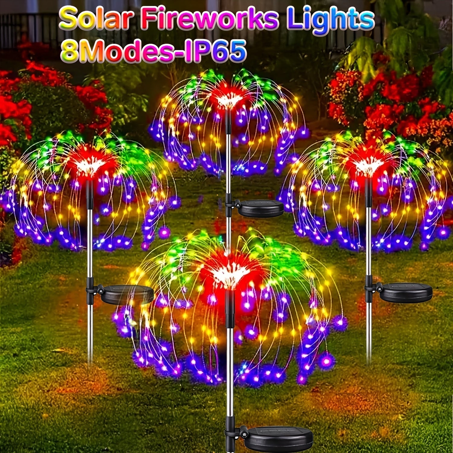 Luces solares de fuegos artificiales, luces solares para jardín con 8 modos, luces LED impermeables tipo bengala, estaca decorativa solar para exteriores, decoración de fiestas, patios y paisajismo
