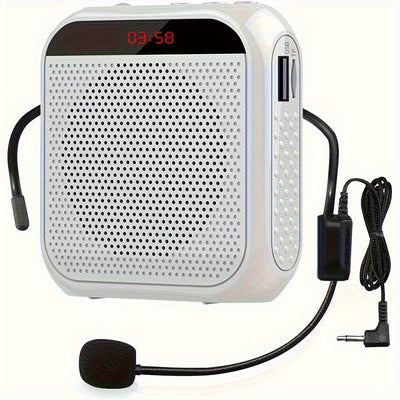 1pc HOTU Megaphone portátil recargable por USB con auriculares con cable, micrófono, pantalla digital, batería de 2200 mAh - Ideal para profesores, conferencias y viajes