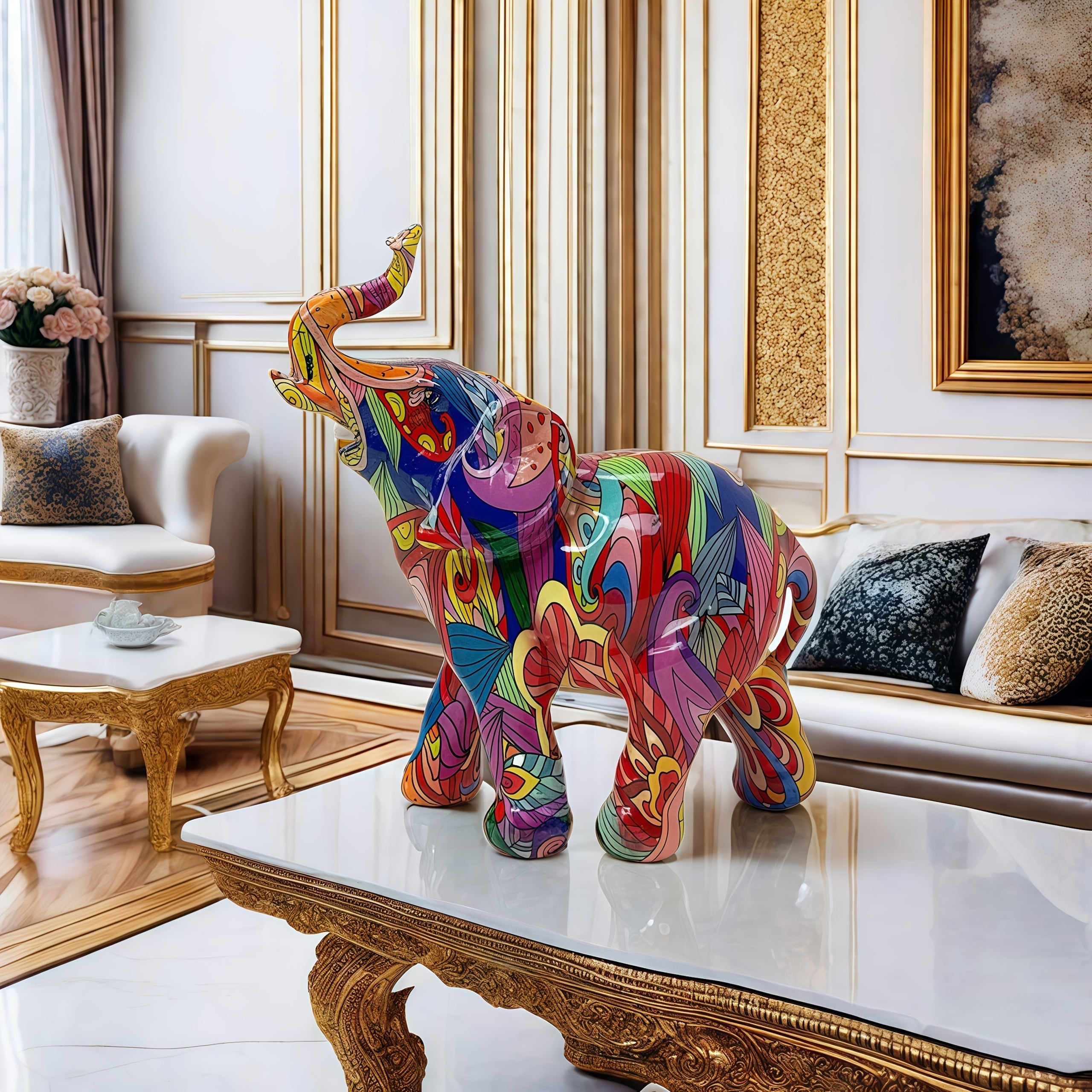 1pc Estatua de resina de elefante colorida, decoración versátil para el hogar para la sala de estar, el soporte de TV, el estudio, la oficina - Ideal para Navidad, Acción de Gracias, Año Nuevo, Día de San Valentín, celebraciones univer