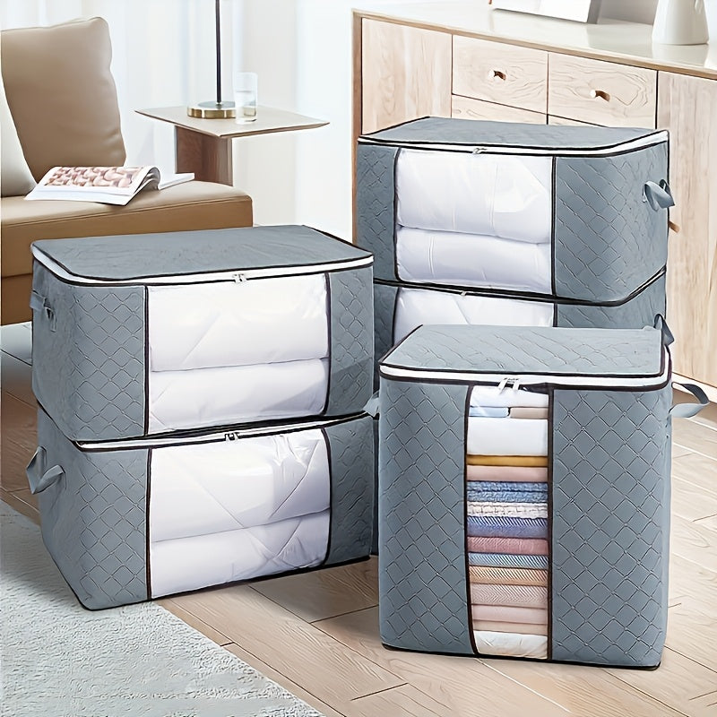1pc Bolsa de Almacenamiento de Ropa Acolchada de Gran Capacidad con Ventana Transparente - Antipolvo, Lavable a Mano, Tela No Tejida Gris para Mudanzas, Empaquetado y Organización de Toallas y Ropa de Cama, Organizador de Ropa