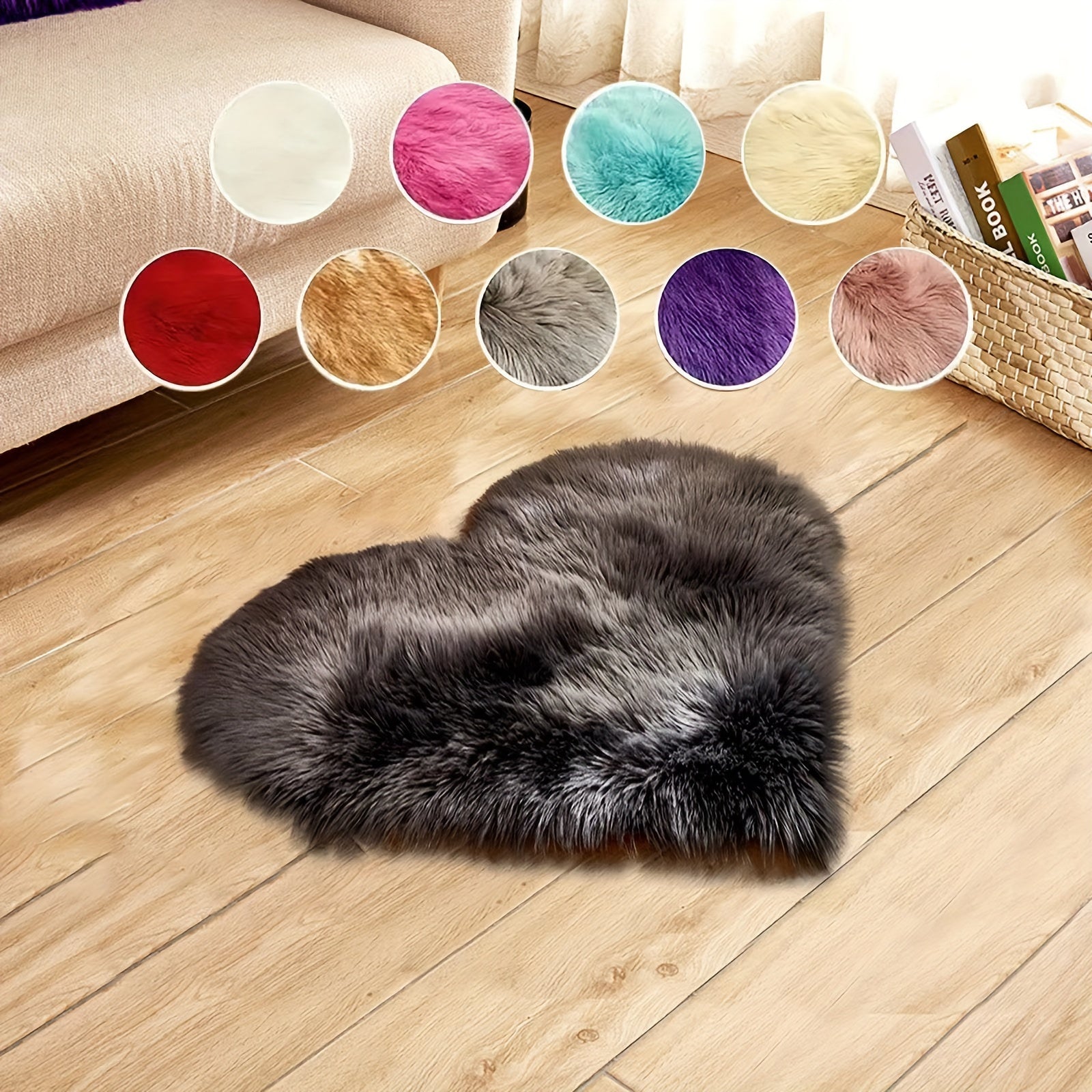 Alfombra De Piel Sintética En Forma De Corazón, Suave, Lavable, Para Interiores En Varios Colores Para Sala De Estar, Dormitorio, Alfombra De Suelo Acogedora Y Duradera Con Base Tejida, Alfombra Para Sala De Estar