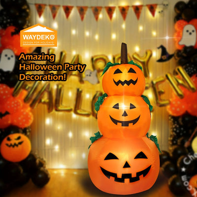 1pc, Calabazas inflables de Halloween de 3 pisos con luces integradas, decoración de escena, decoración de habitación, decoración de hogar, decoración de fiesta de vacaciones, decoración de Halloween IPX4 a prueba de agua
