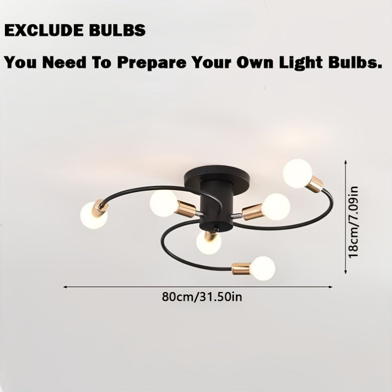 1 lámpara de techo retro negra y dorada, diseño industrial simple con codo semiempotrado, decoración de iluminación para hogar, 110-240V, ideal para dormitorio, cocina, comedor, estudio o pasillo del ático