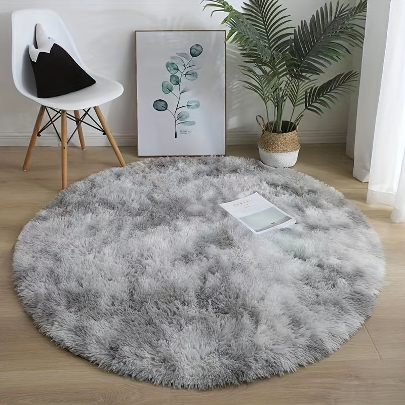 1pc Alfombra Redonda Tie-Dye Shaggy, 3cm de Grosor, Suave y Amigable con la Piel, de Fibra de Poliéster para Sala de Estar y Dormitorio, Solo Lavado a Mano, Alfombra Interior