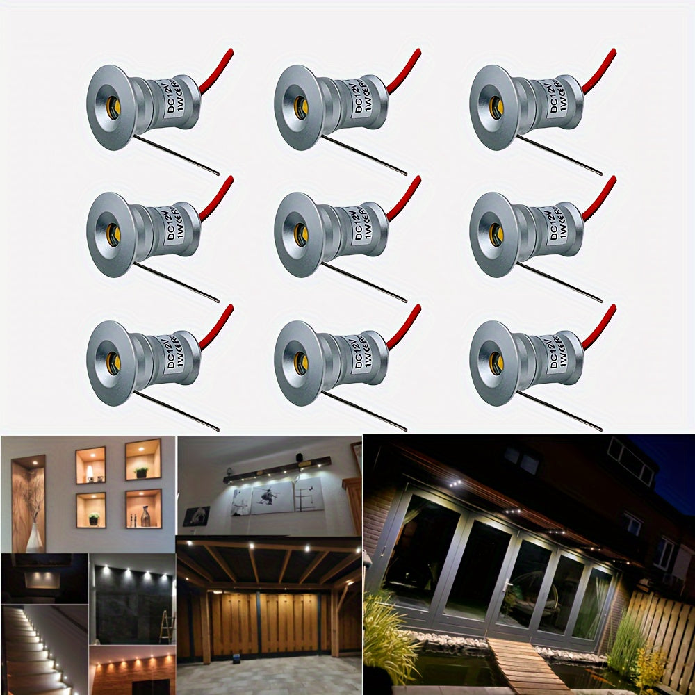 9 piezas de mini luces LED empotradas para techo DC12V, focos regulables de 1W para exteriores, luces en negro y plata, 3000K blanco cálido, lámparas LED pequeñas, 6000K blanco frío, para vitrinas, dormitorio, fiestas, KTV, DJ, bricolaje, escaleras e ilu