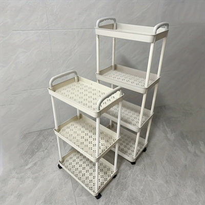 Carrito organizador de plástico con ruedas, 3 niveles, blanco, fácil de mover, multiusos para cocina, baño, dormitorio, sin necesidad de ensamblaje, diseño con ruedas para movilidad, carrito utilitario
