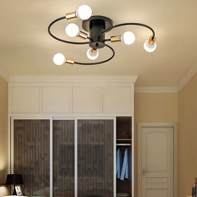 1 lámpara de techo retro negra y dorada, diseño industrial simple con codo semiempotrado, decoración de iluminación para hogar, 110-240V, ideal para dormitorio, cocina, comedor, estudio o pasillo del ático