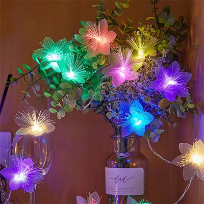 1 pieza de guirnalda de flores artificiales con luces LED de fibra óptica encantadoras - Funciona con pilas, flores blancas brillantes para decoración en San Valentín, bodas y Año Nuevo, control táctil, efecto centelleante, pequeñas luces para decoración