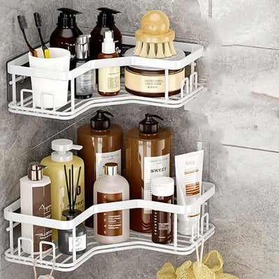 2pcs Estantes de Esquina de Hierro Fundido Lacado en Negro, Organizador de Baño Montado en la Pared con Ganchos, Cestas de Almacenamiento de Acero Inoxidable para Accesorios de Baño, Organizadores y Almacenamiento de Baño