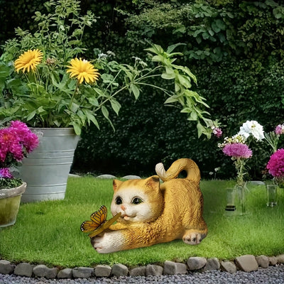 Luces solares para jardín, esculturas de mariposa y gato, luces decorativas para patios, senderos, césped, pasillos y terrazas, regalos para días festivos. Luz ambiental de gatito con LED