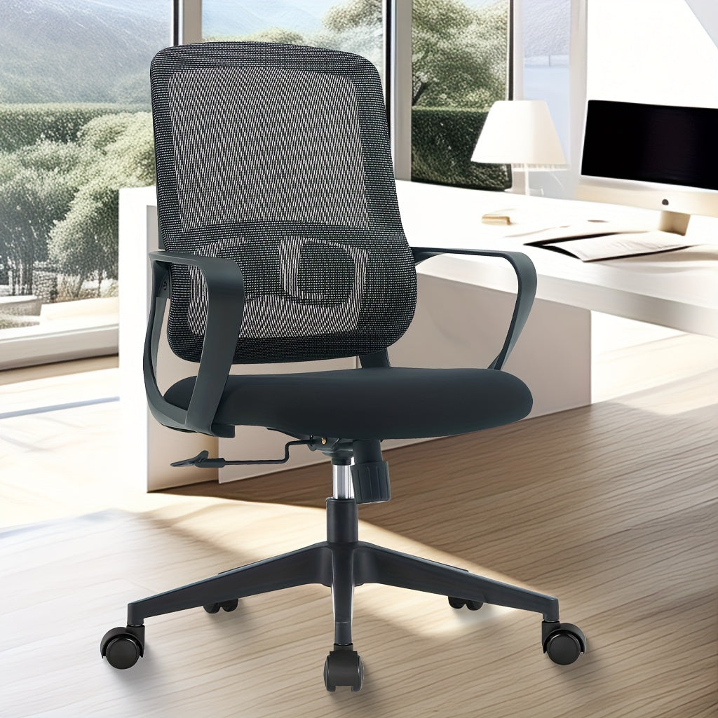 Silla ergonómica para oficina en casa con soporte lumbar, asiento y reclinación ajustables, estructura de nailon, reclinación manual, función de balanceo - Silla de trabajo giratoria con respaldo sólido y funcionamiento no eléctrico.