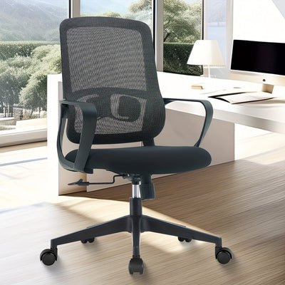 Silla ergonómica para oficina en casa con soporte lumbar, asiento y reclinación ajustables, estructura de nailon, reclinación manual, función de balanceo - Silla de trabajo giratoria con respaldo sólido y funcionamiento no eléctrico.