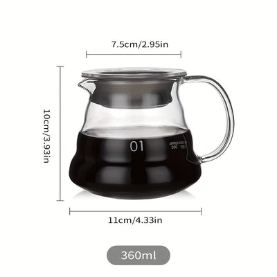 Cafetera de vidrio con capacidad de 360ml/600ml, ideal para uso en cafeterías y hogares.