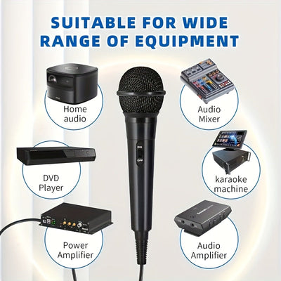 Micrófono Profesional Portátil, Negro, Cableado, Bobina Móvil, Multifunción, con Conector Jack de 6,35 mm, para Cantar, Karaoke, Conferencia de Video, Transmisión, Voz, Percusión, Viento, Cuerdas y Instrumentos de Cuerda Pulsada