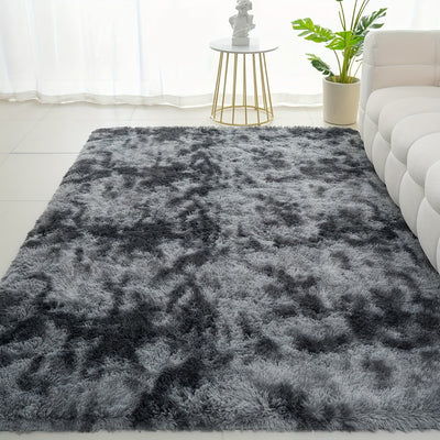 1 pieza, alfombra de felpa larga con degradado tie-dye en gris oscuro, cálida, linda, simple, suave y cómoda, tela premium fácil de limpiar, decorativa para interiores, material grueso y duradero con textura, liviana y portátil para dormitorio, sala de e