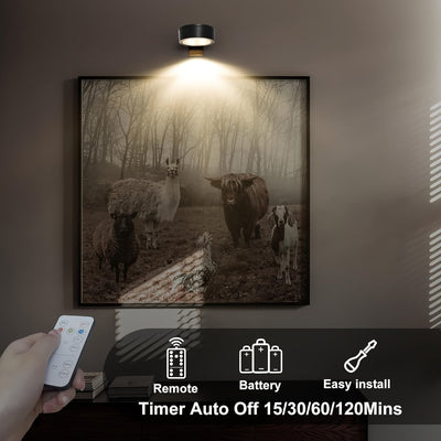 Juego de 3 Luces LED Magnéticas para Montaje en Pared con Control Remoto, Función de Temporizador y Regulación de 4 Velocidades, 3 Modos de Color (Natural/Cálido/Blanco), Alimentadas por Batería para Sala de Estar, Guardería, Iluminación Trasera de TV y