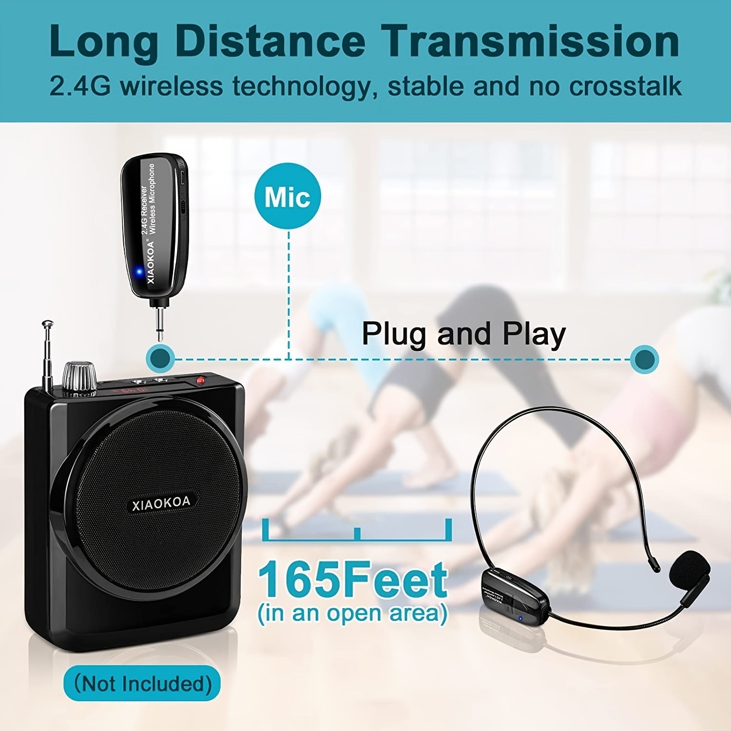ProAudio Auricular de Micrófono Inalámbrico - Receptor y Transmisor de Doble Modo 2.4G, Micrófono Recargable 2 en 1 de Mano y Auricular para Amplificador de Voz, Bocina de Escenario, Oratoria Pública, Enseñanza, Karaoke y Eventos al Aire Libre - Compacto