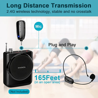 ProAudio Auricular de Micrófono Inalámbrico - Receptor y Transmisor de Doble Modo 2.4G, Micrófono Recargable 2 en 1 de Mano y Auricular para Amplificador de Voz, Bocina de Escenario, Oratoria Pública, Enseñanza, Karaoke y Eventos al Aire Libre - Compacto
