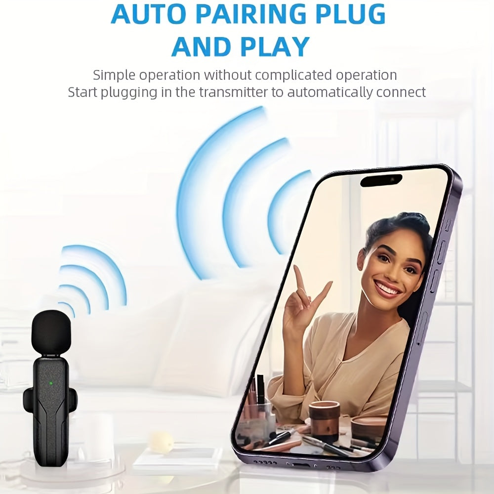 Micrófono inalámbrico con clip con batería recargable USB-C, grabación y transmisión de un solo toque, micrófono inalámbrico para teléfono/laptop, micrófono corporal | Audio sin manos para grabación de video, transmisión en vivo, entrevistas, vlogging