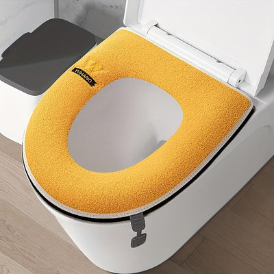 1 pieza, funda de cojín de asiento de inodoro reforzado, alfombra de felpa gris con logotipo "W", compatible con todos los inodoros, accesorio de baño cómodo, funda de cojín de asiento de inodoro.