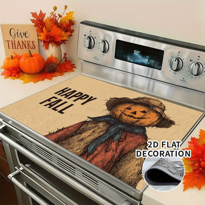 1pc Cubierta Decorativa para Estufa de Acción de Gracias con Diseño de Calabaza "FELIZ OTOÑO" - Protector Antirrayas con Forro de Goma para Quemadores de Gas/Eléctricos, Decoración de Cocina de Otoño y Cosecha para Halloween - Ajuste Perfecto sin Tapar C