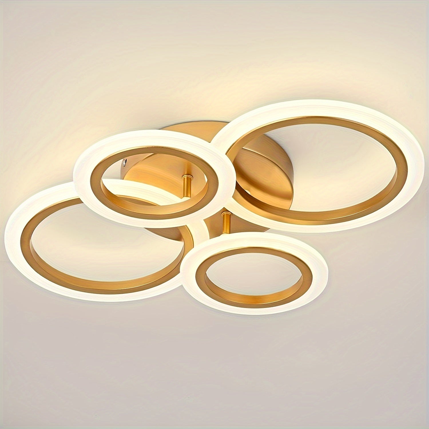 Luminaria de techo LED moderna - Sombra de acrílico de 4 anillos, montaje semibrillo, iluminación superior desmontable de 4000K no regulable para cocina, sala de estar, dormitorio, lavandería - Iluminación de área interior, cableado, incluye hardware de