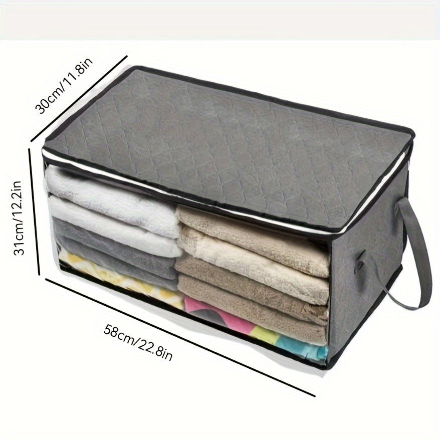 Bolsa grande de tela retro para almacenamiento con asas y ventana transparente, organizador de espacio para ropa, edredones y cobijas, ideal para organizar el clóset, dormitorio o residencia estudiantil, organizadores de clóset y almacenamiento, guardado