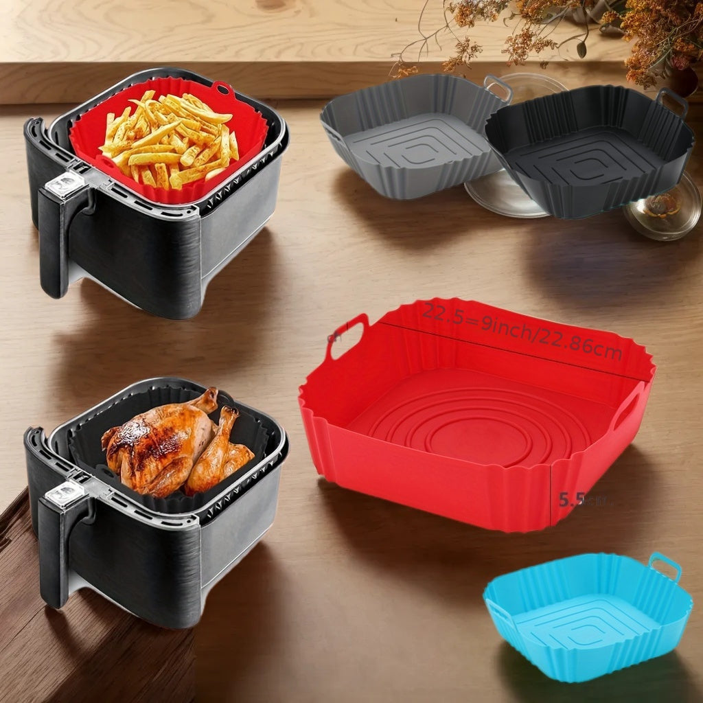 2 piezas, forros de freidora de aire de silicona, forros de freidora de aire cuadrados, tazones de cesta de silicona, bandejas de horno reutilizables, accesorios de horno, herramientas de repostería, gadgets de cocina, accesorios de cocina