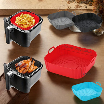 2 piezas, forros de freidora de aire de silicona, forros de freidora de aire cuadrados, tazones de cesta de silicona, bandejas de horno reutilizables, accesorios de horno, herramientas de repostería, gadgets de cocina, accesorios de cocina