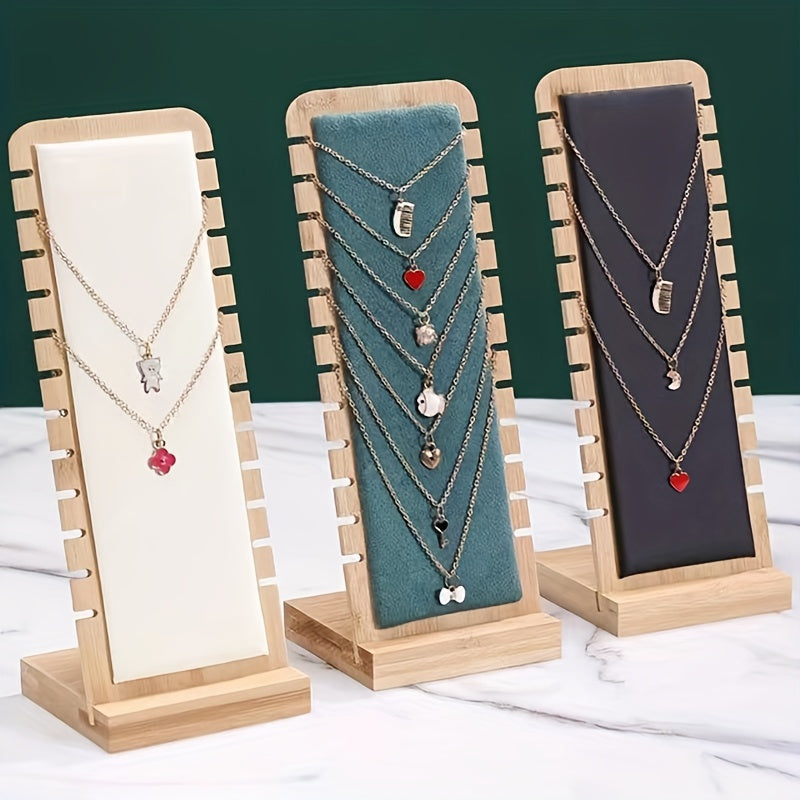 1pc Soporte de Exhibición para Joyería de Madera de Pino Natural - Organizador de Collares con 12 Ranuras Forradas en Tela Suave, Almacenamiento Portátil de Escritorio para Cadenas Largas y Colgantes, Decoración Elegante sin Enredos, Expositor de Joyería