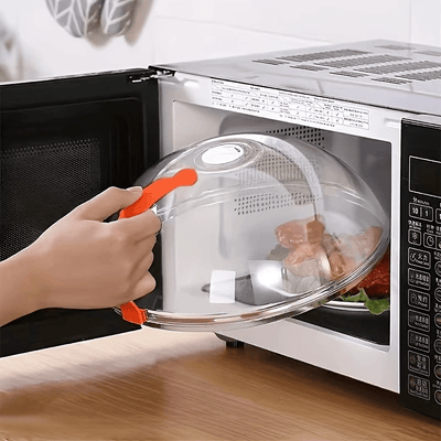 Tapadera para Microondas con Mango Fácil de Agarrar - Tapa Transparente, Resistente al Calor y Hermética para Ventilación de Vapor, Cocina Sin Desorden - Compatible con Microondas y Hornos, Ideal para Comidas, Verduras, Carne, Empanadillas, Cubierta para