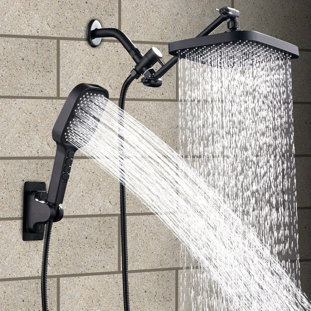 1 conjunto de cabezal de ducha de lluvia, 28cm de alto presión, con brazo de extensión ajustable de 27,5cm y 7 configuraciones, cabezal de ducha de mano con rociador, accesorios para baño, conjunto completo de accesorios para baño.