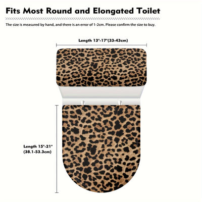 2 piezas de fundas para asiento de inodoro con estampado de leopardo - Diseño elegante en negro y café, tela suave, fácil instalación, accesorios para baño | Asiento de inodoro moderno | Tela duradera