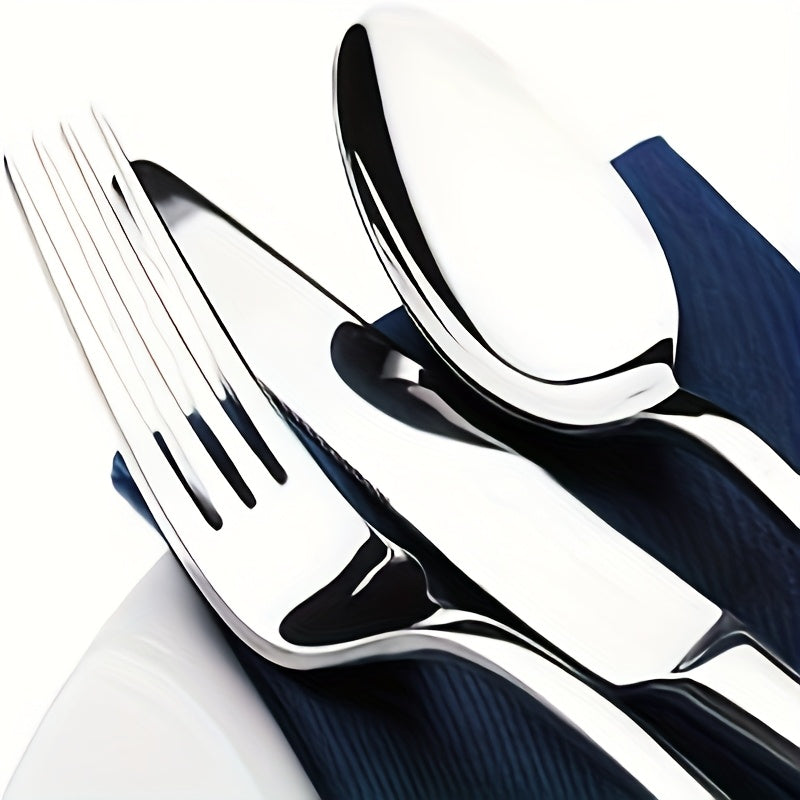Juego de cubiertos de 30 piezas, cubiertos de acero inoxidable con acabado pulido espejo, incluye cuchillos para carne, tenedores de cena, cucharas, cucharas de café, tenedores de postre, aptos para lavavajillas, ideales para uso doméstico y en restauran