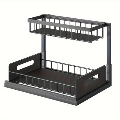 Organizador de 2 niveles para debajo del fregadero, estante extraíble de acero inoxidable resistente al óxido, para almacenamiento en cocina y baño, ideal para primavera