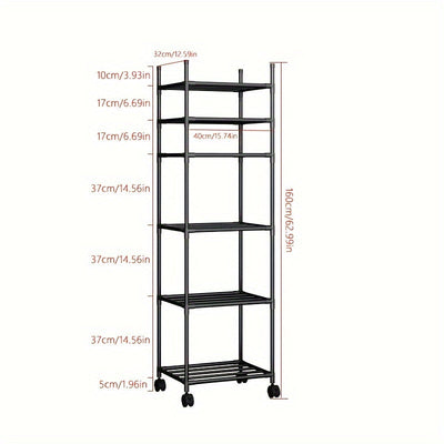 Carrito de almacenamiento metálico ajustable con ruedas y ganchos - Organizador ahorrador de espacio para cocina, dormitorio, baño, habitación de lavandería | Diseño de estantería abierta | Estante modular de plástico, fácil montaje, carrito de almacenam