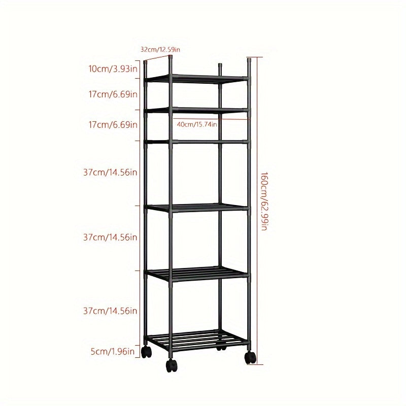 Carrito de almacenamiento metálico ajustable con ruedas y ganchos - Organizador ahorrador de espacio para cocina, dormitorio, baño, habitación de lavandería | Diseño de estantería abierta | Estante modular de plástico, fácil montaje, carrito de almacenam