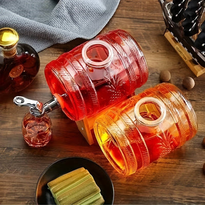 1pieza Barril de Vidrio Transparente de 33.81oz de Capacidad con Grifo - Base de ABS y Corcho - Ideal para Servir Bebidas en Fiestas y Reuniones, Contenedor de Bebidas para Fiestas | Barril Decorativo | Construcción Duradera, Accesorios de Bar
