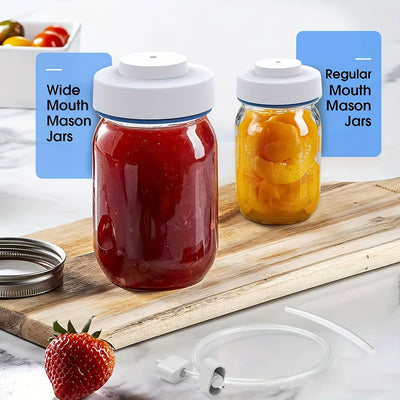 Juego de Sellador al Vacío para Tarros Mason con Accesorios Manguera, Adecuado para Tarros Mason de Boca Ancha y Normal, Sellador al Vacío Ajustable para Tarros de Conservas, Bomba de Succión Portátil Manual y Abrebotellas