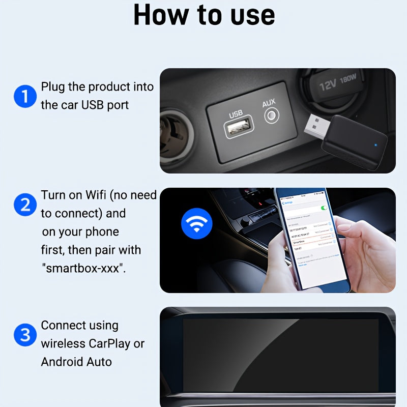 2 en 1 Caja AI para CarPlay y Android Auto Inalámbrica, Compatible con el 99% de Coches Originales – Conversión de Cable a sin varillas (WiFi5 2.4~5.0 GHz), Estilo Portátil para iPhone iOS 10+ / Dispositivos Android 11+