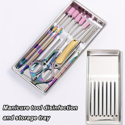 Plato de almacenamiento de desinfección para herramientas de manicura de acero inoxidable cuadrado, adecuado para estudios de tatuaje, salones de uñas DIY BT