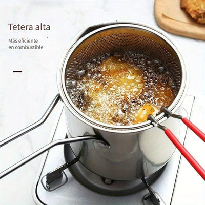 Freidora de 1.2L de acero inoxidable con colador - Eficiente en energía, freidora multifuncional mini para uso en interiores y exteriores, ideal para camping, equipo de cocina de camping | Gadget de cocina moderna | Utensilio de cocina duradero, equipo d