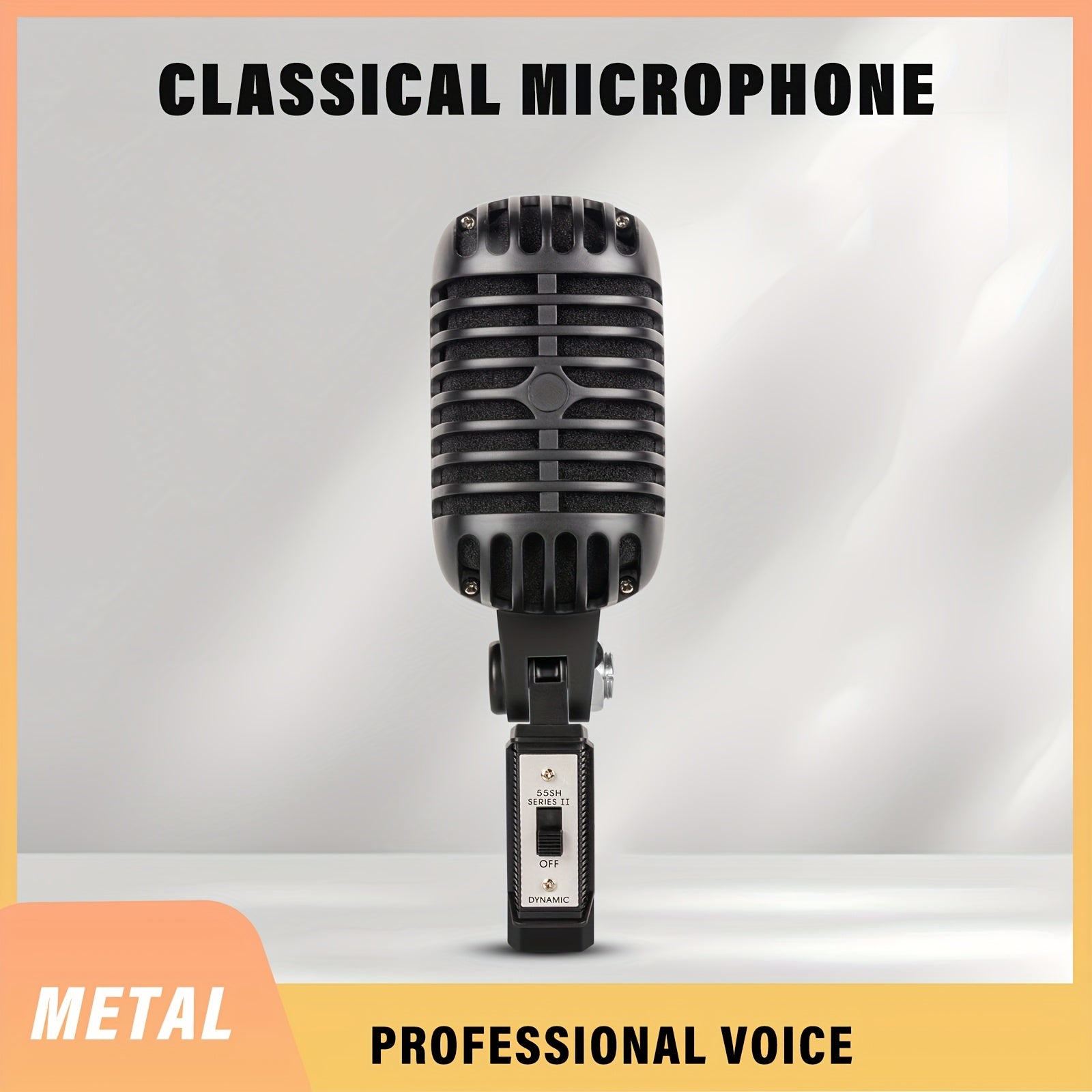 Micrófono Dinámico Portátil Negro Mate GM-55 Estilo Vintage - Estilo Clásico Retro, Adecuado para Karaoke y Grabación, con Conector Jack de 6,35 Mm, Micrófono de Voz.