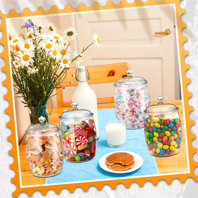 Juego de 4 Tarros para Dulces y Galletas con Tapas, Tarro Plástico Decorativo para Medicinas, Contenedor Auto-Servicio para Dulces, Tarro Sellado Transparente para Almacenamiento de Alimentos, Decoración del Hogar